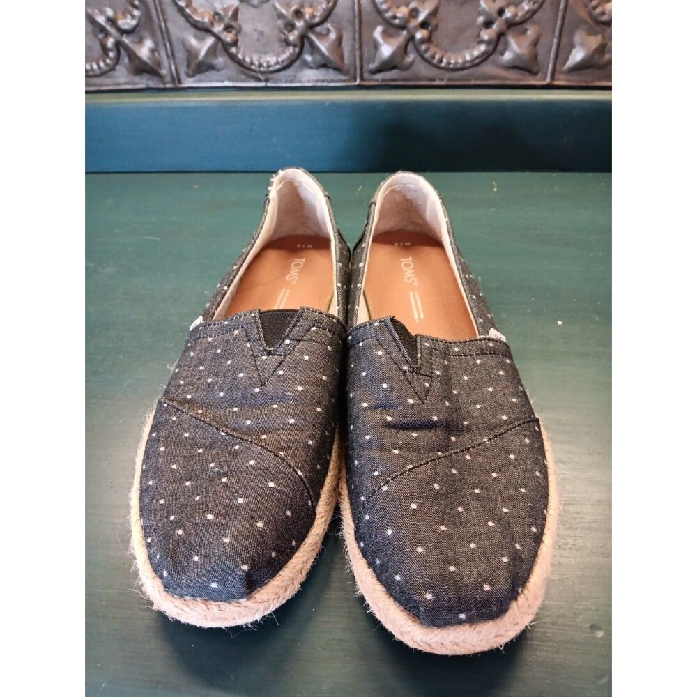 Womens Toms size 7.5, Chambray Rope Polk a Dot Slip on Shoe